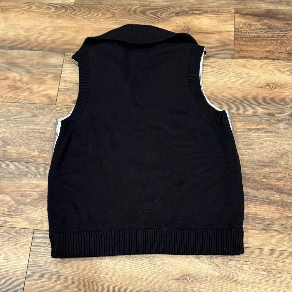 Michael Kors Silver Metallic Quilted Vest with Black Collar size L